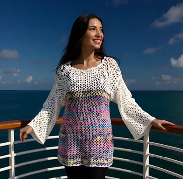 Tunique Sambalaya faite main au crochet de coton multicolore T 40/44