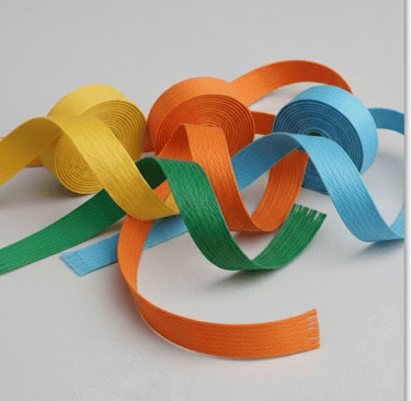Biodegradable braided paper ribbon rolls in multiple colors