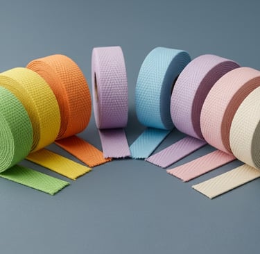 Flat woven paper ribbon in assorted colors made on shuttleless looms