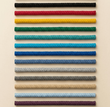 Braided paper rope color swatch card with various dyed options by Hanxia Factory