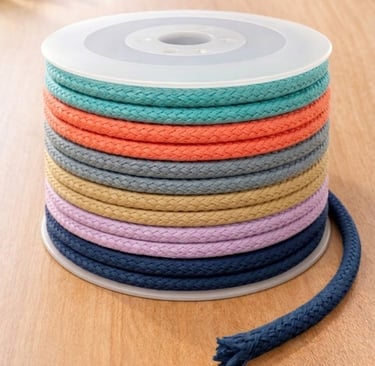 Spool of multi-colored  hollow braided paper ropes by Hanxia Factory