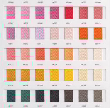 Color chart for  shuttleless loom woven paper ribbons by Hanxia Factory