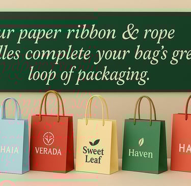 Eco-friendly paper ribbon and rope handles on  colorful shopping bags by Hanxia Factory