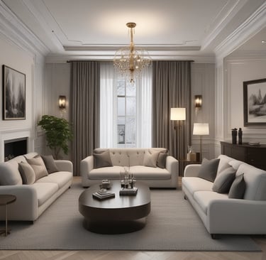 An elegant dining area with a beautiful table setting.