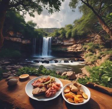 A vibrant market scene filled with colorful fruits and vegetables.