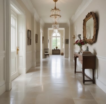 A beautifully restored marble floor reflecting natural light.