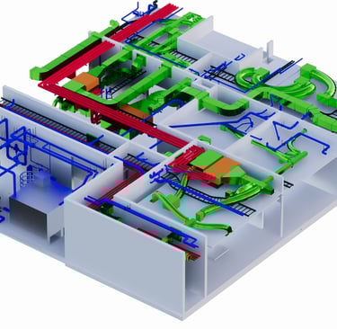 a diagram of a building with a large amount of pipes