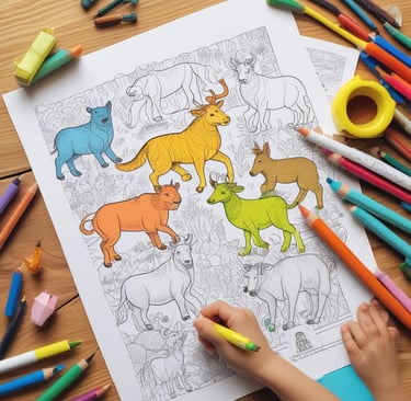 A vibrant collection of kids' coloring pages featuring various themes.