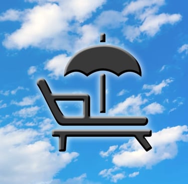 Sun lounger icon on blue sky background