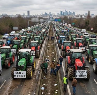 French Farmers Blockade Paris Roads with Tractors