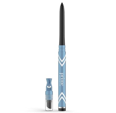 a blue and white pen with a black pen and a black pen