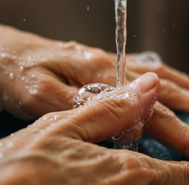 a person's hands are washing their hands