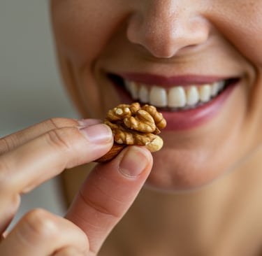 a woman holding a piece of food in her hand