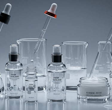 a group of laboratory glassware with a variety of different liquids