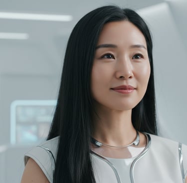 a woman in a white dress and a necklace