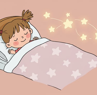 a little girl is sleeping in her bed