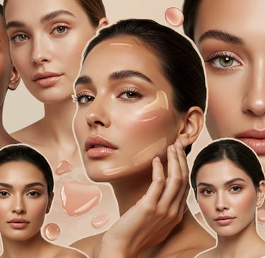 a collage of a woman with different skin tones and makeup