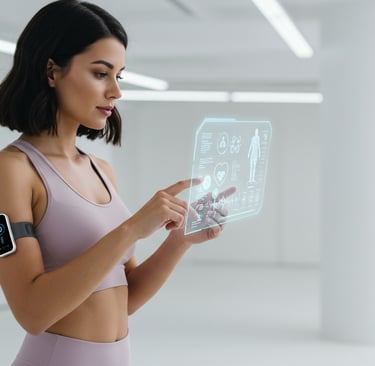 a woman in a sports bra top and a cell phone