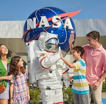 Family visiting Kennedy Space Center Florida