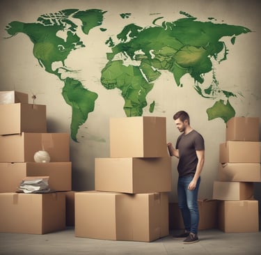 A sticker with the text 'Business Nomad' is affixed to a weathered metallic pole. In the background, an out-of-focus view of a riverfront cityscape with buildings and their reflections in the water.