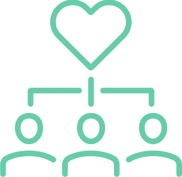 Heart-over-people icon symbolizing commitment to social responsibility and community impact.