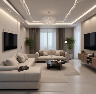 a living room with a couch and a television