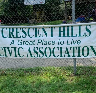 A banner reading Crescent Hills Civic Association A Great Place to Live