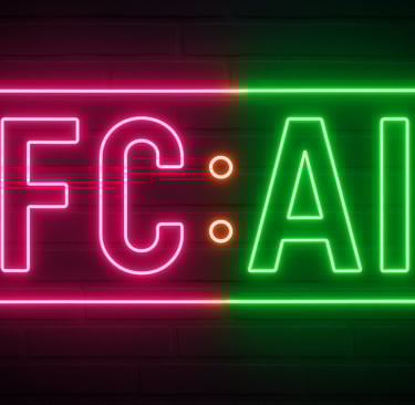 Neon-styled slide with the title 'FCAI: Back to AI Basics' on a dark background,