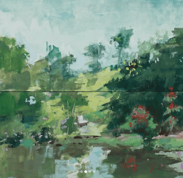 a painting of a lake