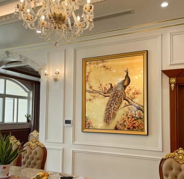 Tranh công Khổng tước cát tường sơn mài dát vàng