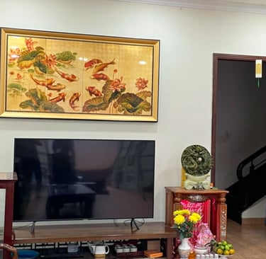 tranh phòng khách cửu ngư quần hội