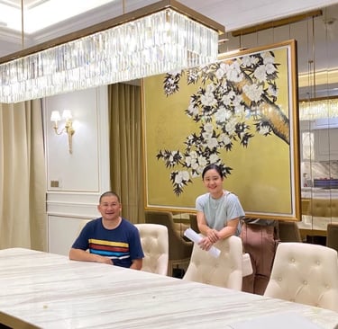 tranh phòng khách hoa anh đào dát vàng khổ lớn