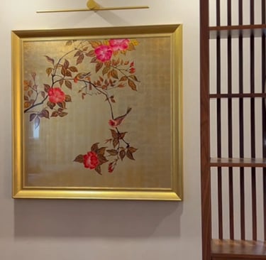 tranh hoa đỗ quyên treo tương phòng khách