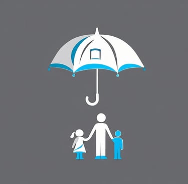 icone de parapluie au dessus de la famille pour symboliser la protection 