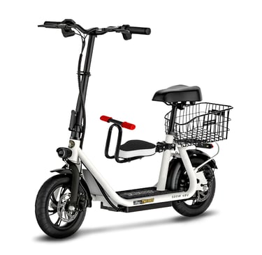 a scooter with a basket basket basket in the middle