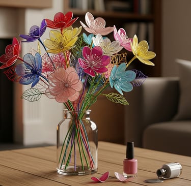 wire and nail polish bouquet in glass jar