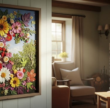 wall flower painting in cottage home