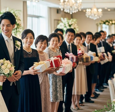 wedding celebrations with give gifters lining up 
