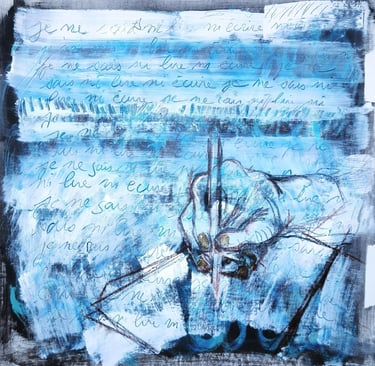 Je ne sais ni lire ni écrire - 2025 - acrylique sur toile, carré comté sanguine - 40X40