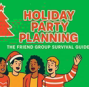 Group of young friends planning a holiday party together in a festive setting with decorations.