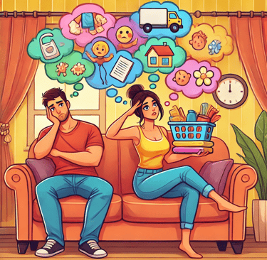 a man and woman sitting on a couch