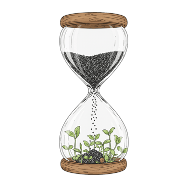 A glass hourglass, © 2025