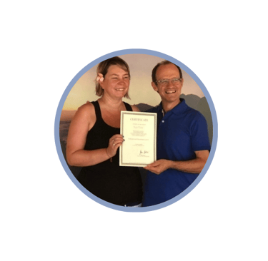 Sandy receiving Bodhypnosis Certification from the Founder Jean Labbe