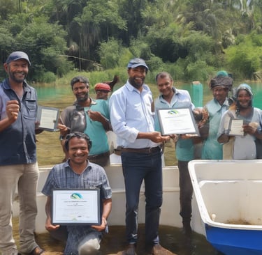 fish farmers with certificates