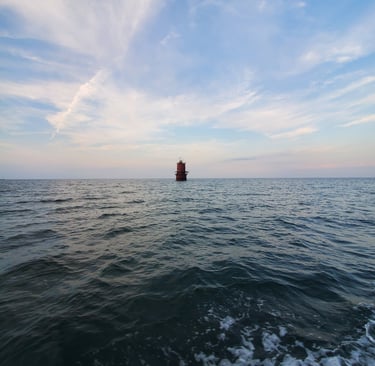 Thimble Shoals Light from boat on Chesapeake Bay
