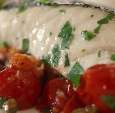 Mediterranean Baked Fish with Cherry Tomatoes, Olives & Capers