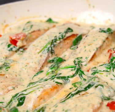Salmon with Cherry Tomatoes, Cream, and Herbs