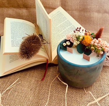 Bougie fleurie pastel grand format ,Bougie grande taille 