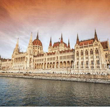 THE PARLIAMENT BUILDING IN BUDAPEST, HUNGARY, BAROQUE STYLE CASTLE-LIKE BUILDING