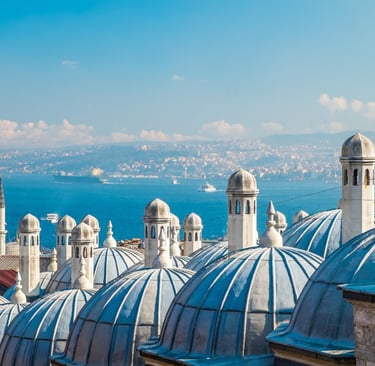 an image of mosques and churches overlooking the sea in Istanbul, Turkey